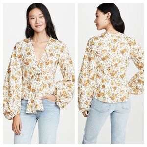 Petersyn Floral Blouse Balloon Long Sleeve V Neck Prairie Cottage Size S
